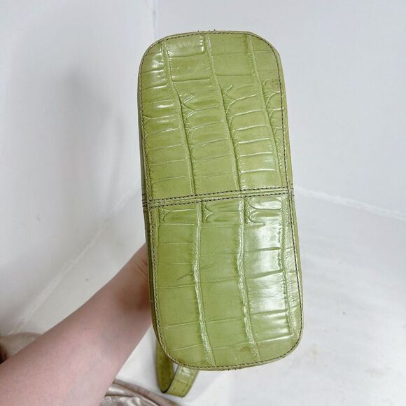 Fossil Green Leather Crocodile Embossed Shoulder Bag Purse Top Handle - Picture 5 of 8